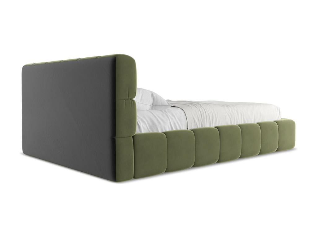 Velvet storage bed 140x200 - olive - Homzora