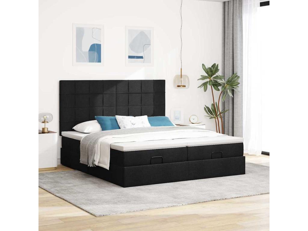 Ottoman bed frame with black mattress 200x200cm fabric