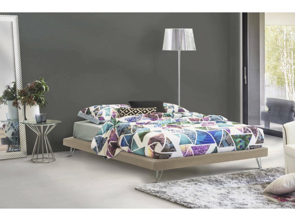 Meubiana Double Bed, Fixed Fabric Bed with Legs, Made in Italy, Suitable for a 160x190 cm Mattress, Beige
