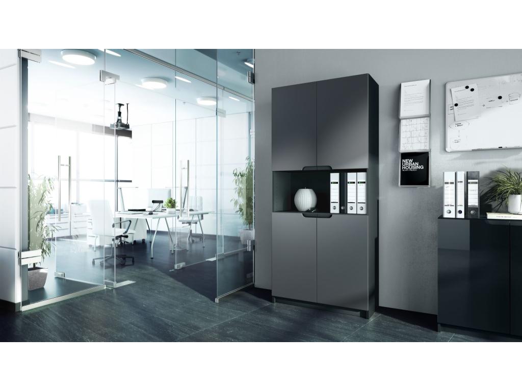 Office Cabinet, Matte Black and Satin Graphite, WxHxD 82x184x37