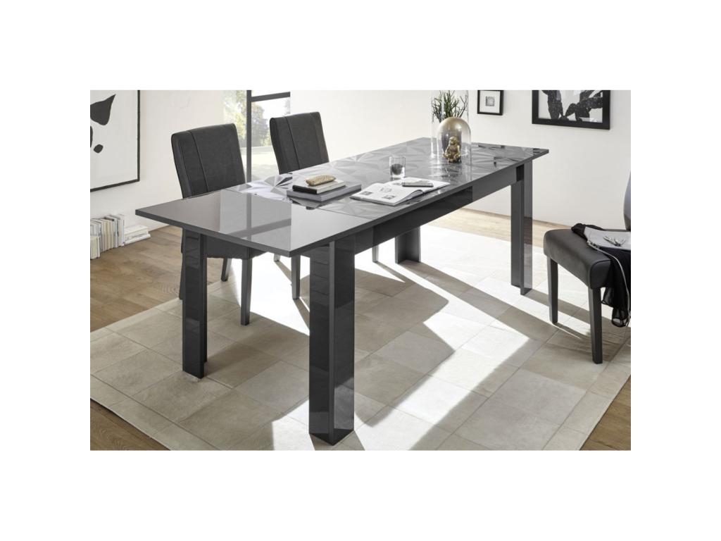 Extendable dining table, glossy grey lacquer - Meubiana