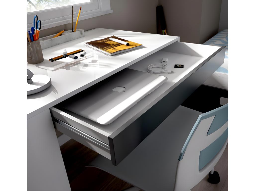 Desk with 1 drawer, white/graphite color - Length 115 x Depth 50 x Height 74 cm