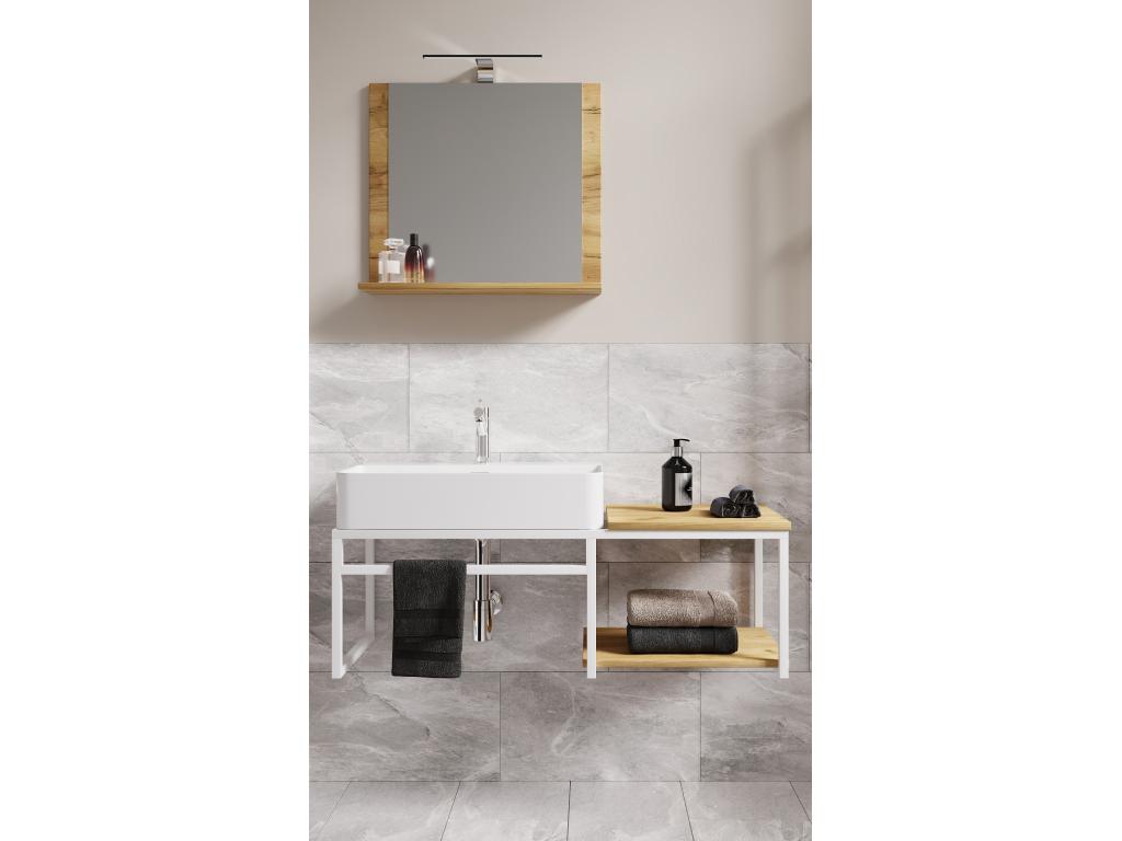 Homzora 3-piece bathroom vanity unit and sink set, wood and metal, industrial style, Bitila 100 V2, white/honey oak