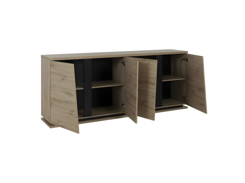 4-Door Buffet, Natural Oak/Black - Homzora