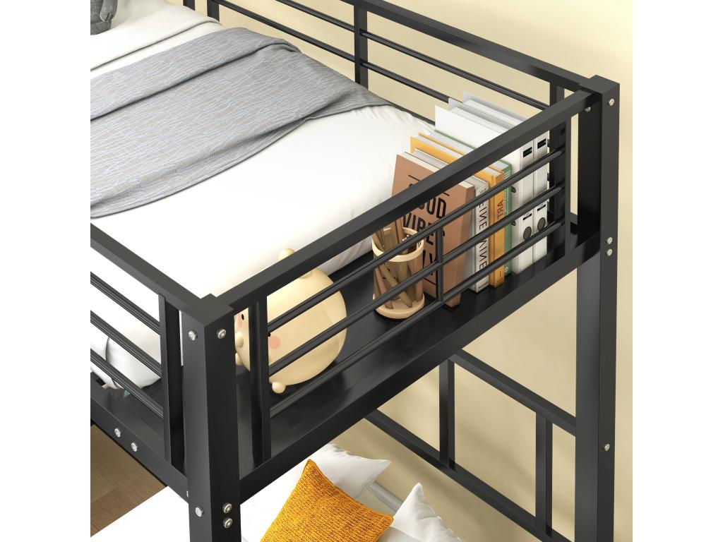 Bunk bed with bedside table - 3x90x200 cm - metal - black