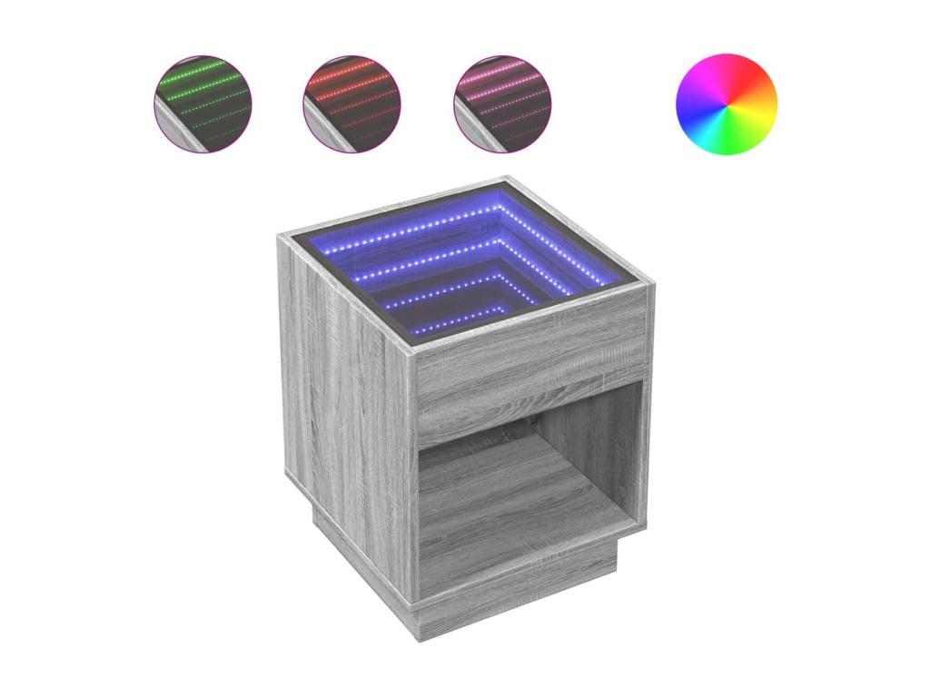 Meubiana bedside table with infinity LED, grey, 40x40x50 cm