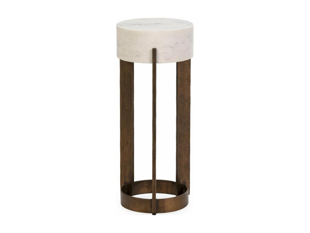 Metal/Marble Side Table -- Antique Gold/White