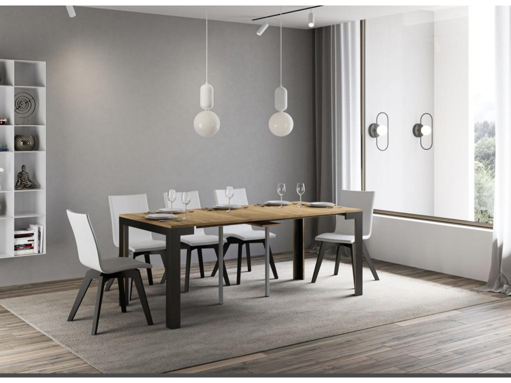 Meubiana Evolution extendable wooden console table with 4 wooden and anthracite steel legs - White - 4-leg support - 3 extension leaves