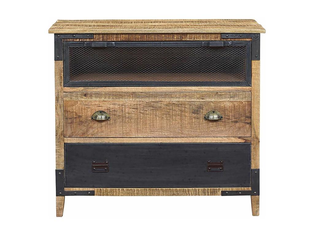 3-Drawer Chest of Drawers in Raw Wood and Metal - Mango Wood Farm
