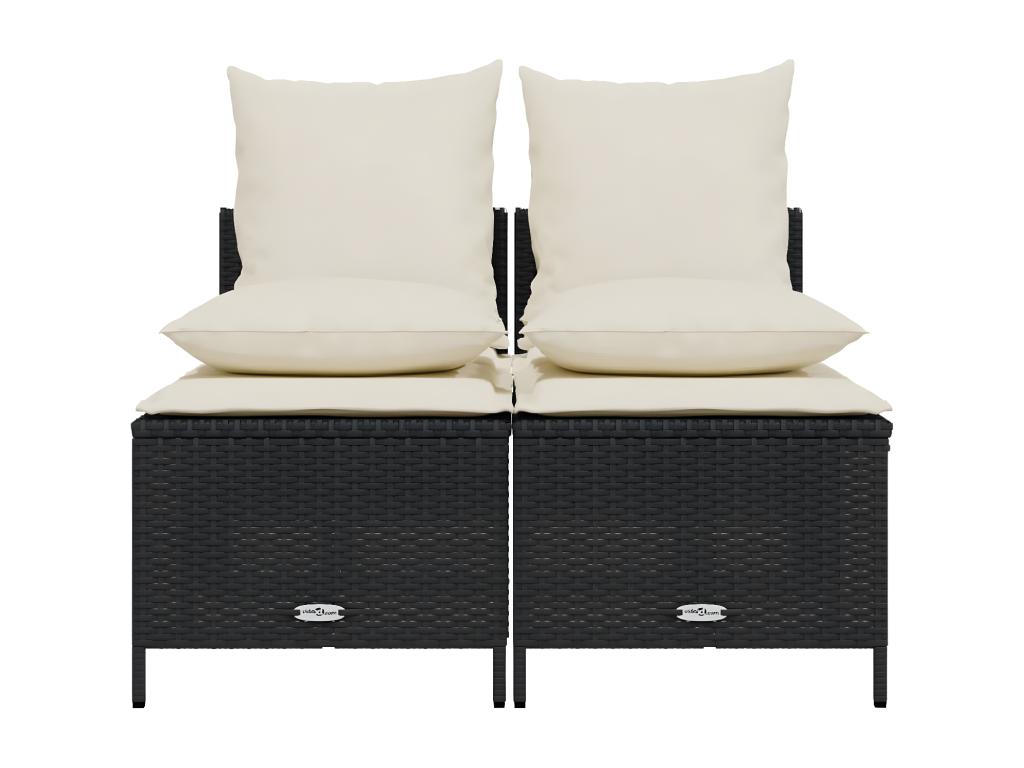 4-piece garden furniture set with cushions, black woven resin