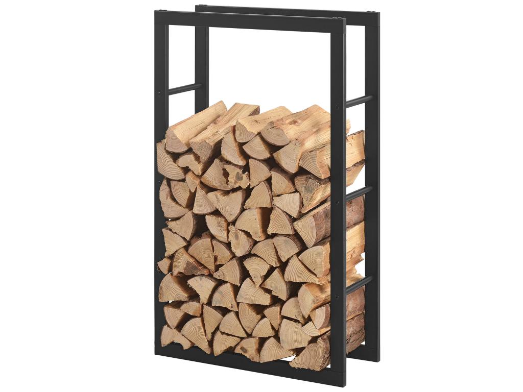 Log Holder/Firewood Rack for Indoor/Outdoor Use, Lacquered Steel, 60x100x25 cm, Black, Meubiana