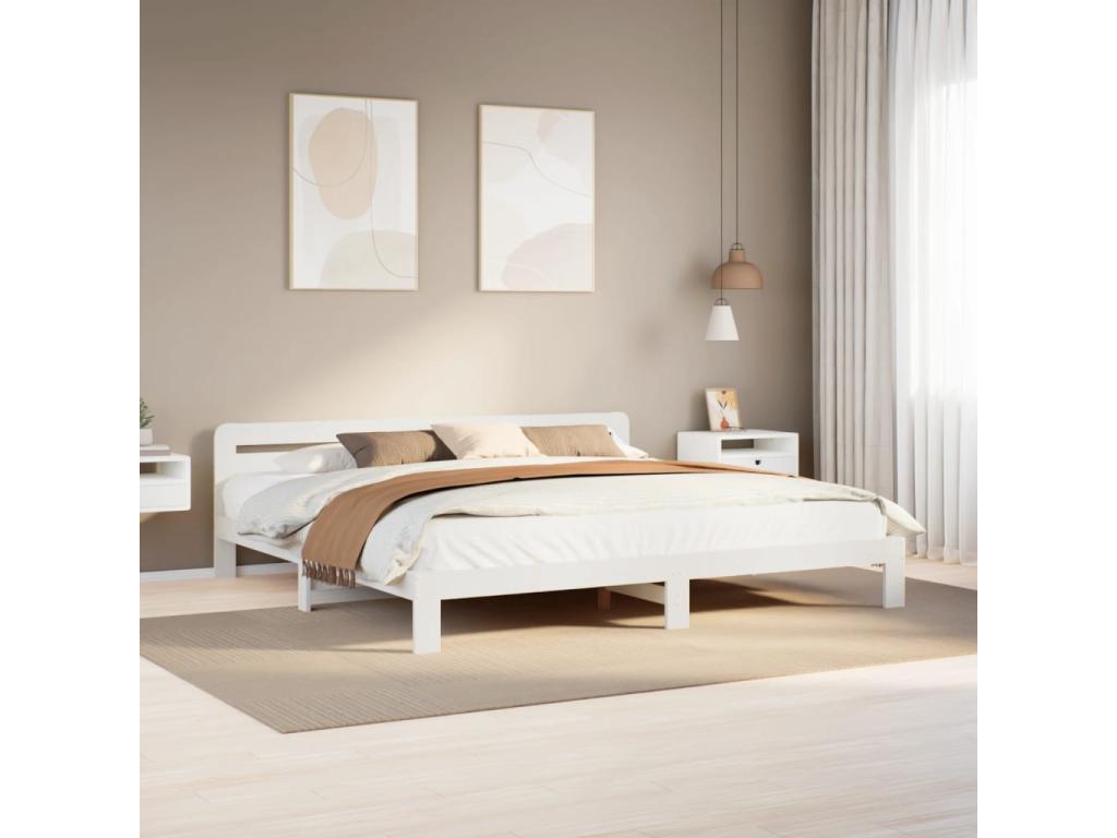 White bed frame without mattress, 180x200 cm, solid pine wood