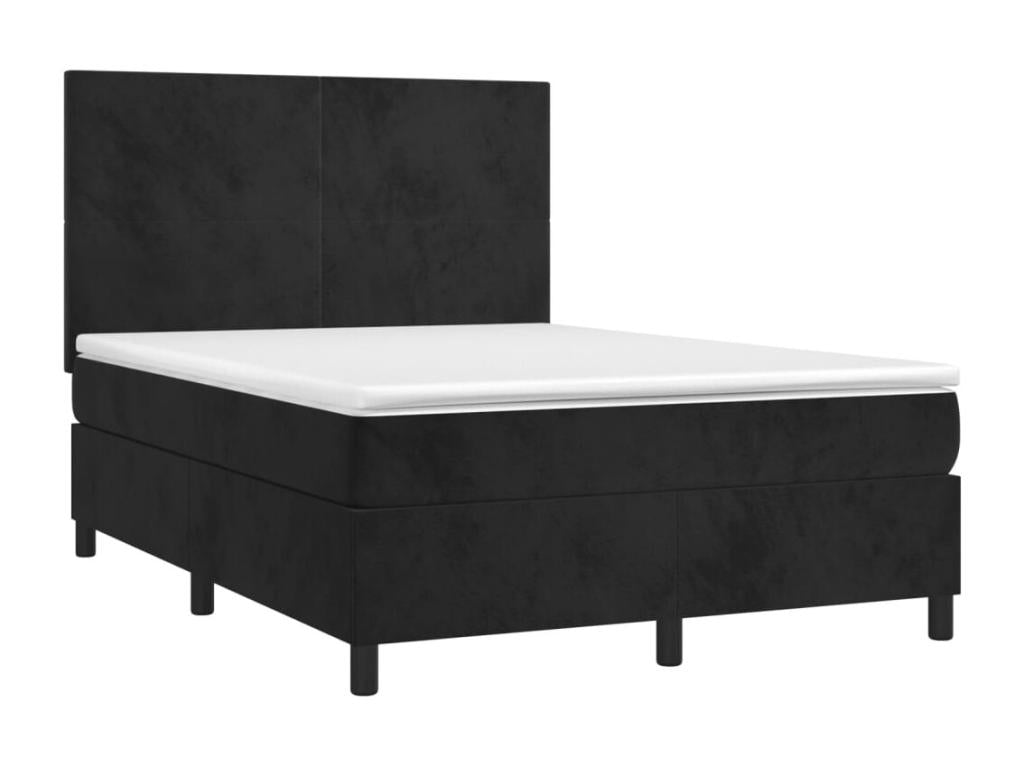 Upholstered bed base with mattress, black, 140x200 cm, velvet