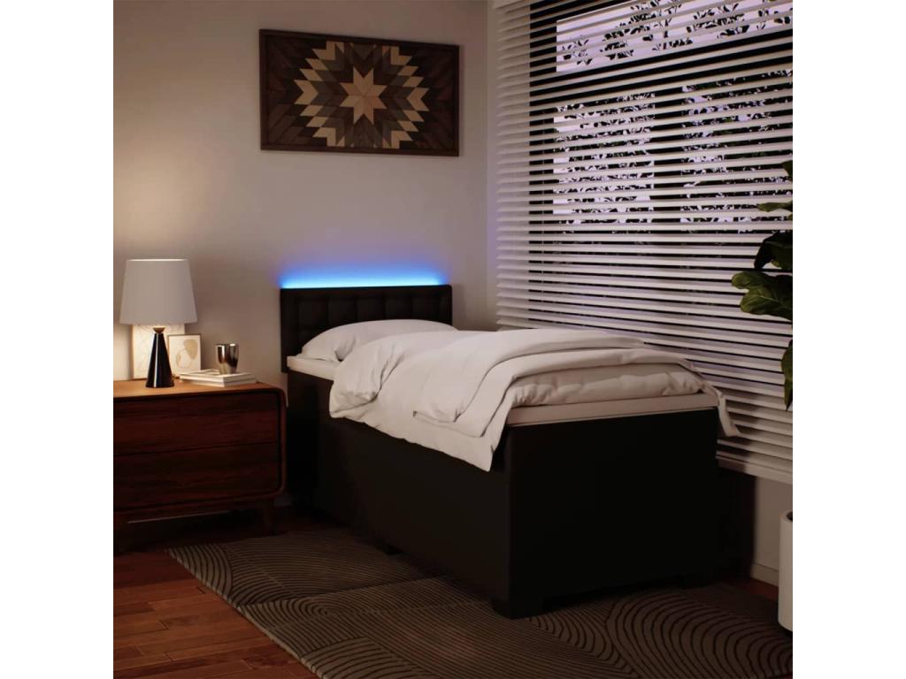 Homzora bed base with black 90x200 cm faux leather mattress