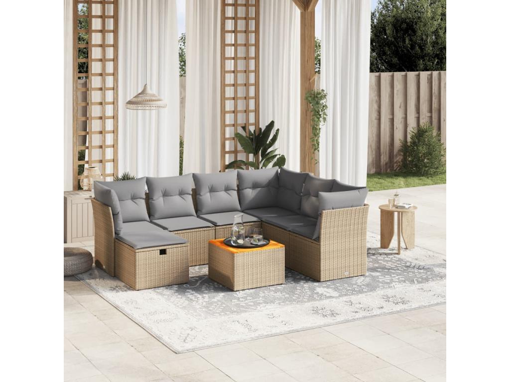 Garden furniture set with cushions, 8 pieces, méHomzora beige woven resin