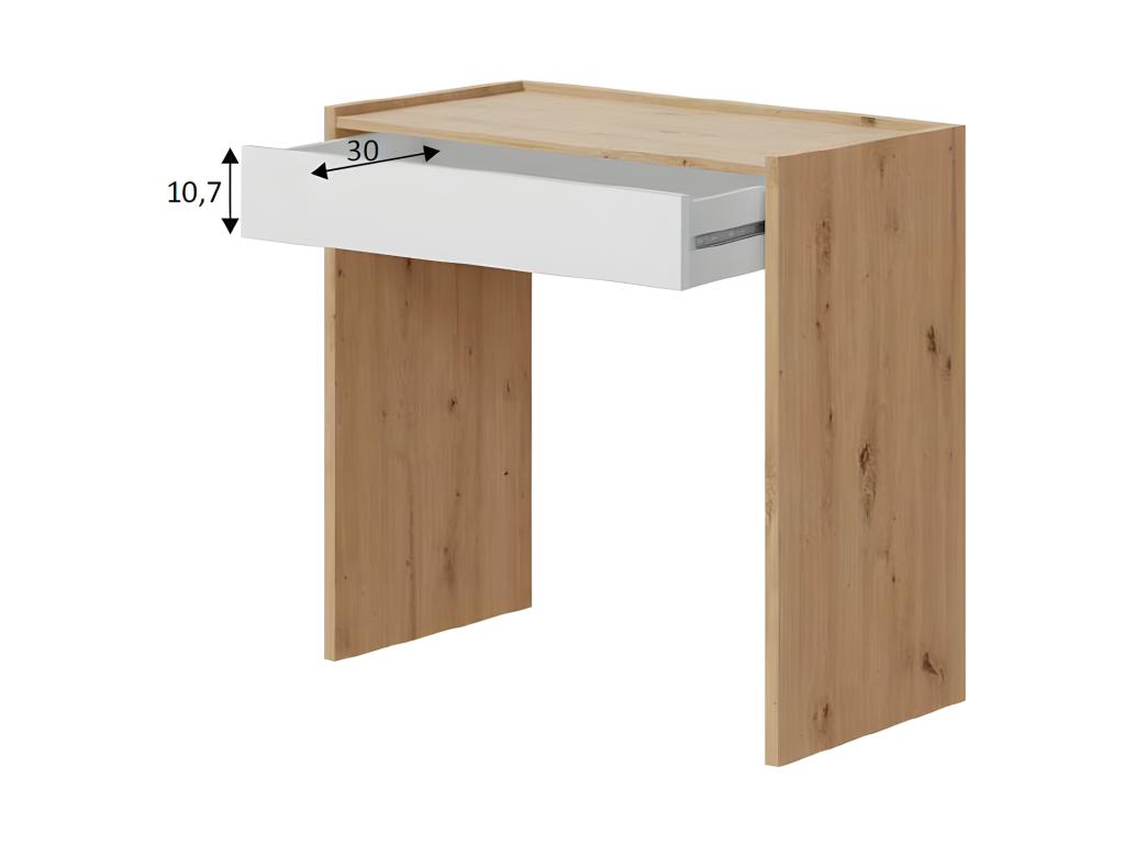 Desk with 1 drawer, White/Oak - Meubiana - W 81 x D 40 x H 77 cm