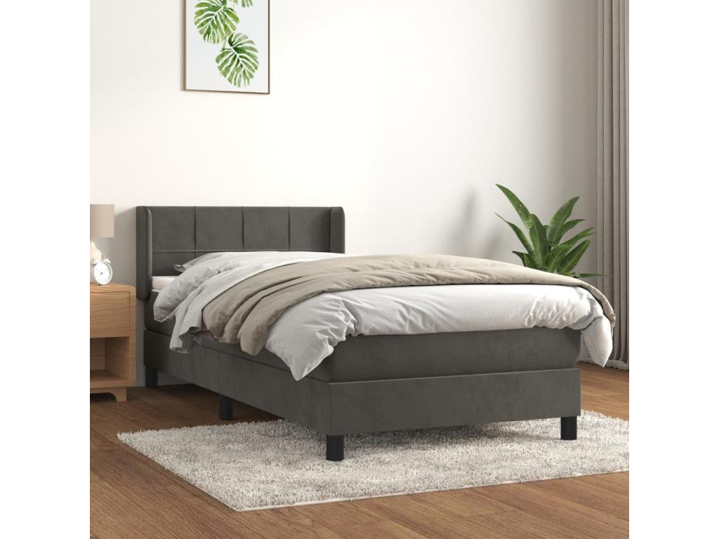 Upholstered bed base and mattress, Dark Grey, 90x200 cm, Velvet