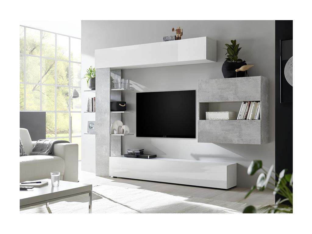 Meubiana TV unit set, concrete finish, 295 cm