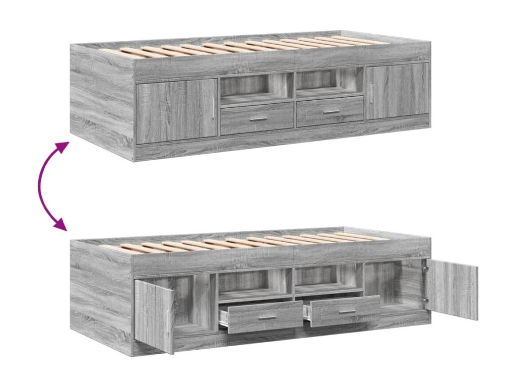 Homzora grey daybed with drawers, 75x190 cm, engineered wood