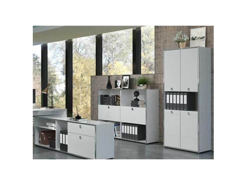 Meubiana 4-Door White MDF Wood Office Cabinet