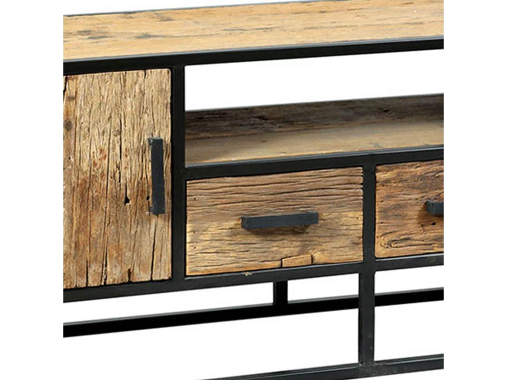 Homzora - TV Stand with 2 Doors and 2 Drawers in Recycled Teak