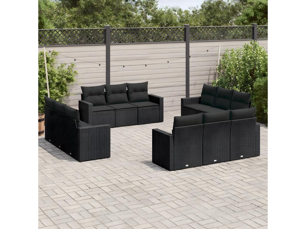 12-piece garden furniture set with cushions, black resin wicker