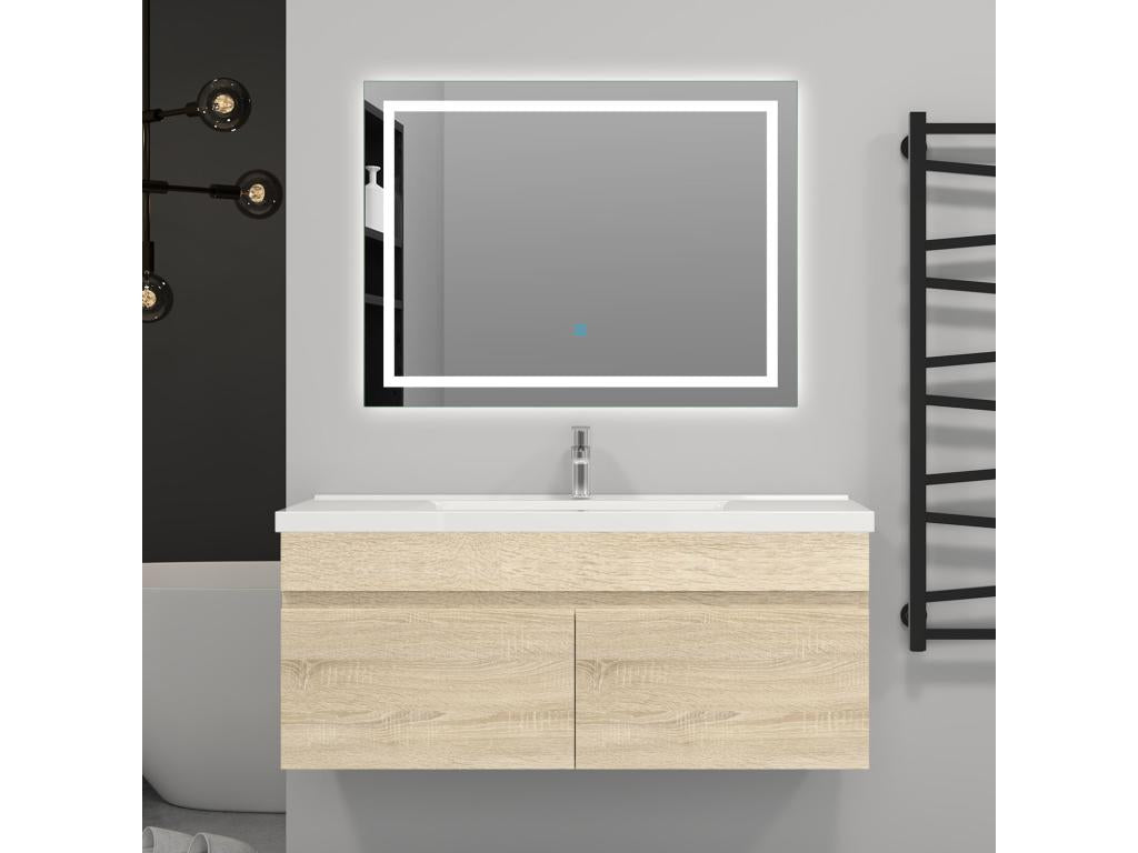 99x45x40cm (LxWxH) Natural bathroom vanity unit with 2 doors and a wall-hung sink by Meubiana