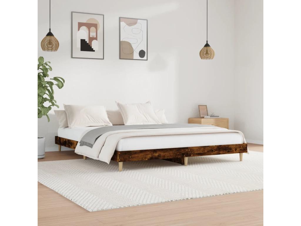 Bed frame without mattress, smoked oak, 200x200 cm, engineered wood