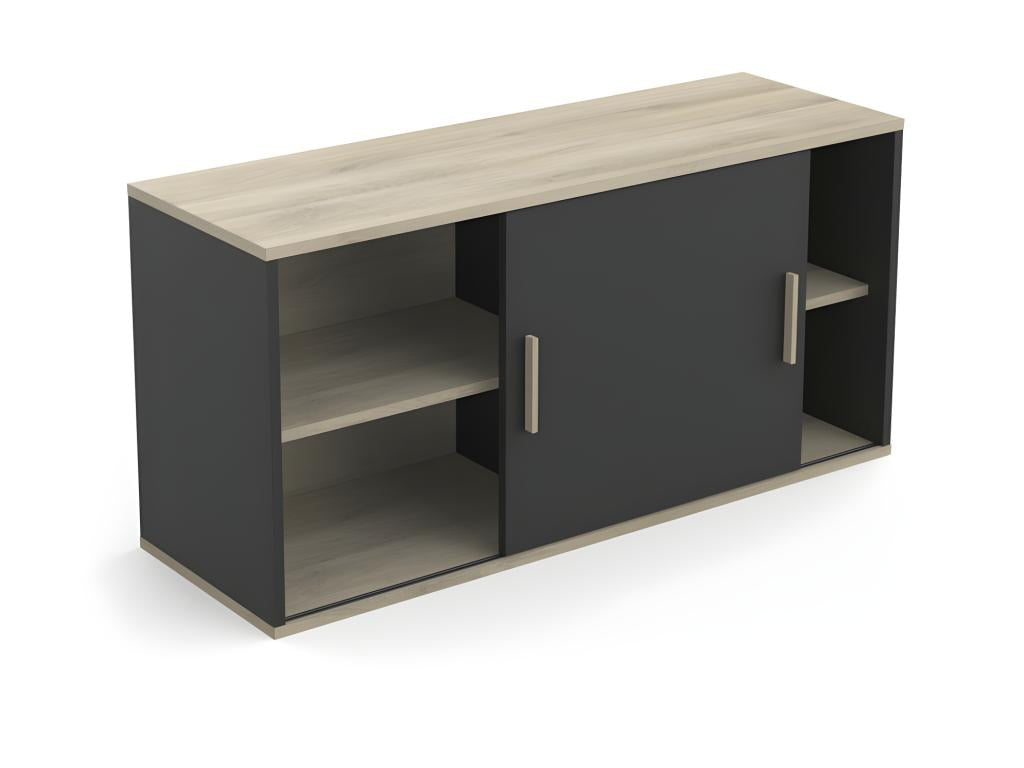 Kitchen wall cabinet with 1 sliding door, Black/Wood - Meubiana - W 120 x D 39 x H 60 cm