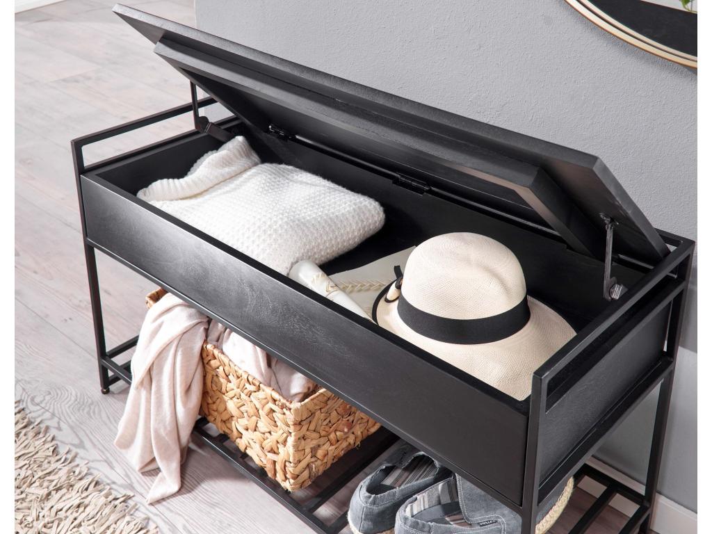 Bench with Storage Space 90 cm Solid Wood Hallway Bench Metal