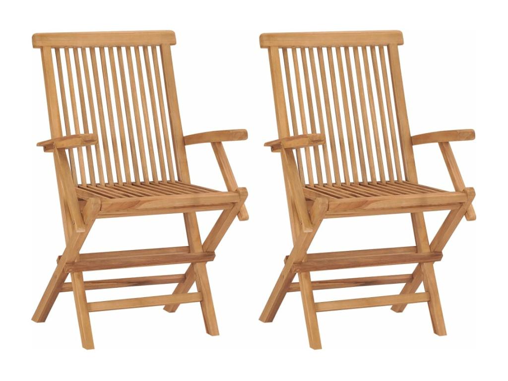 Garden chairs with green cushions, set of 2, solid teak wood