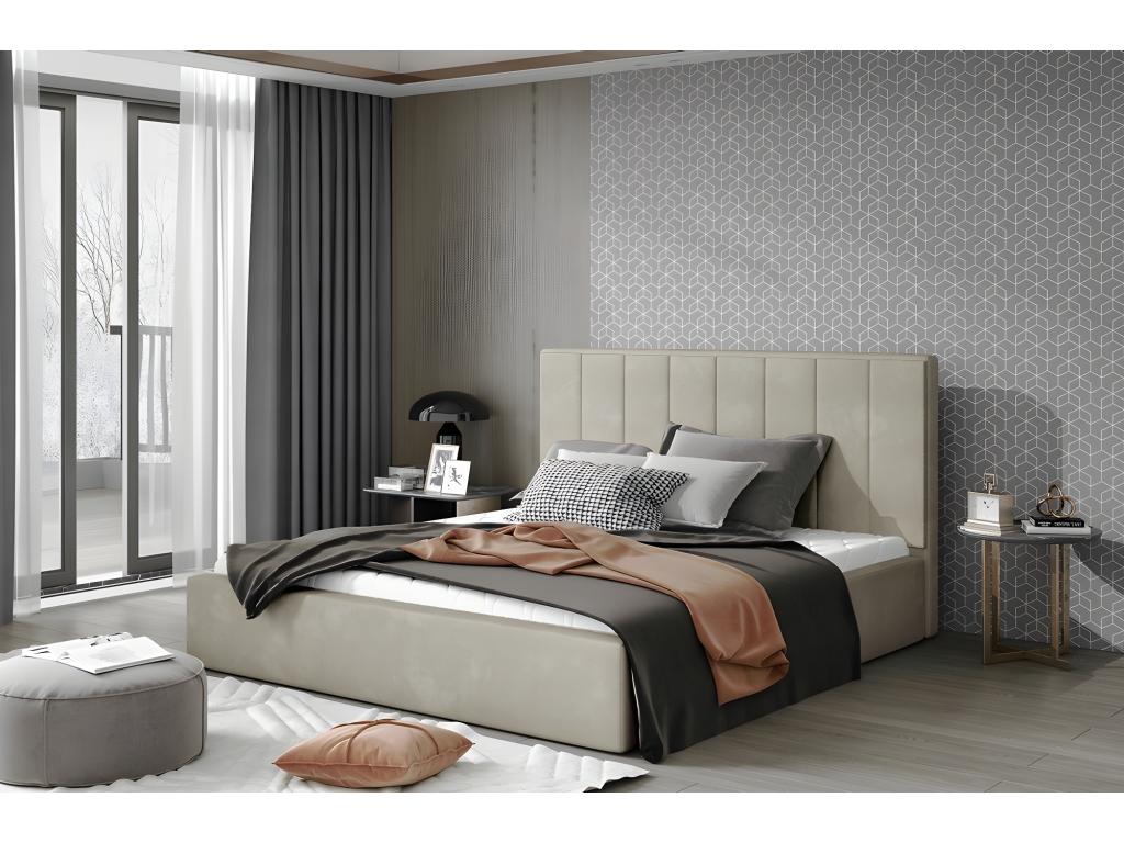 Luxury quality beige velvet double bed from Meubiana, 180x200