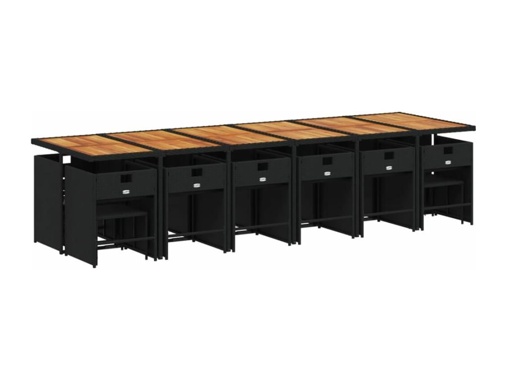 17-piece garden dining set with black resin wicker cushions