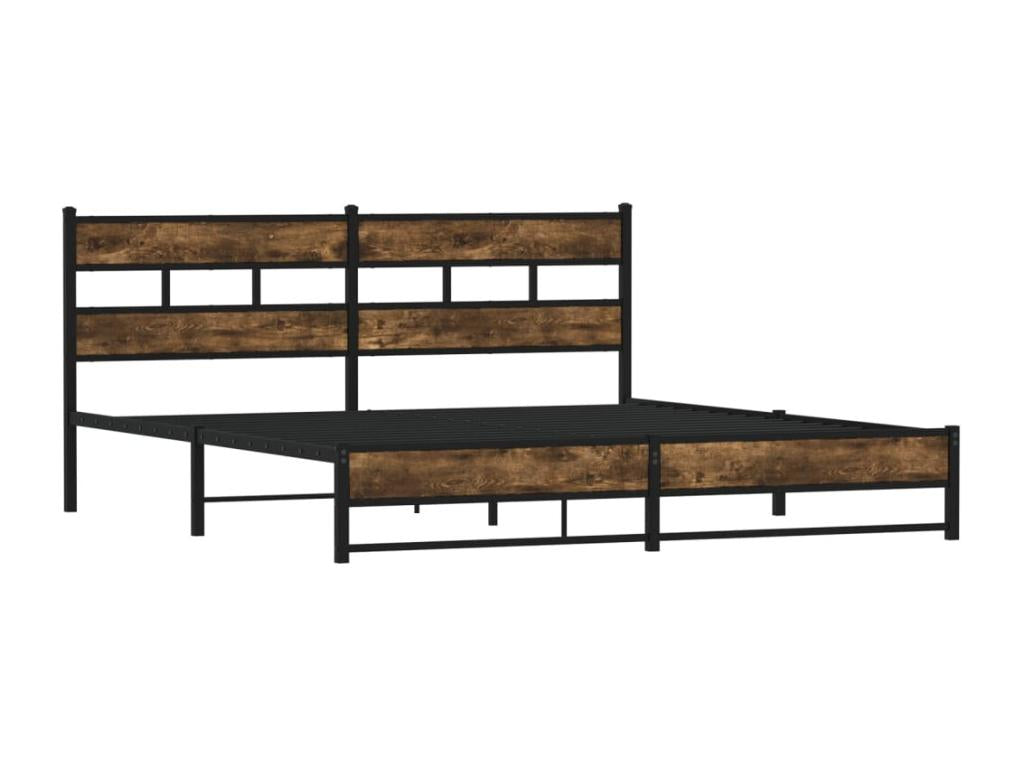 Metal bed frame without mattress, smoked oak, 193x203 cm