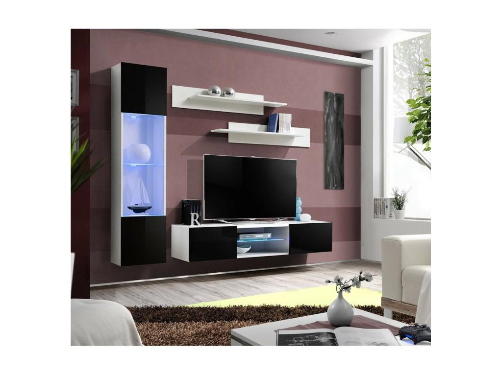 FLY R3 TV Unit Set – White and Black – Integrated LED – Designer Wall-Mounted Unit