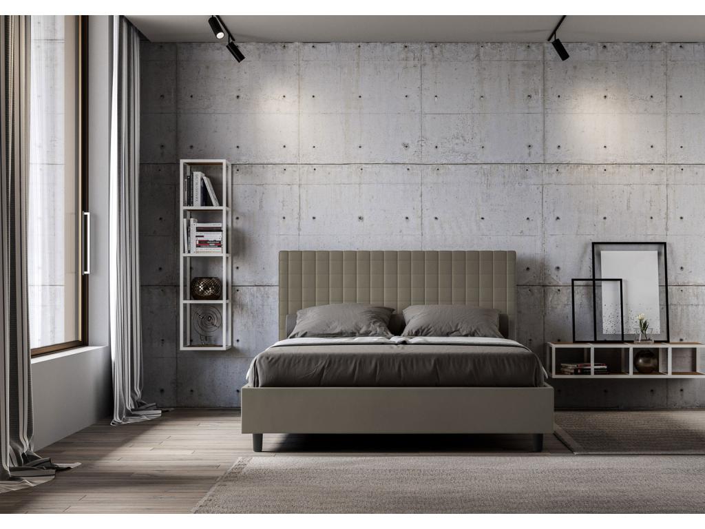 Sunny bed with upholstered slatted base, 160x200 cm, cappuccino faux leather