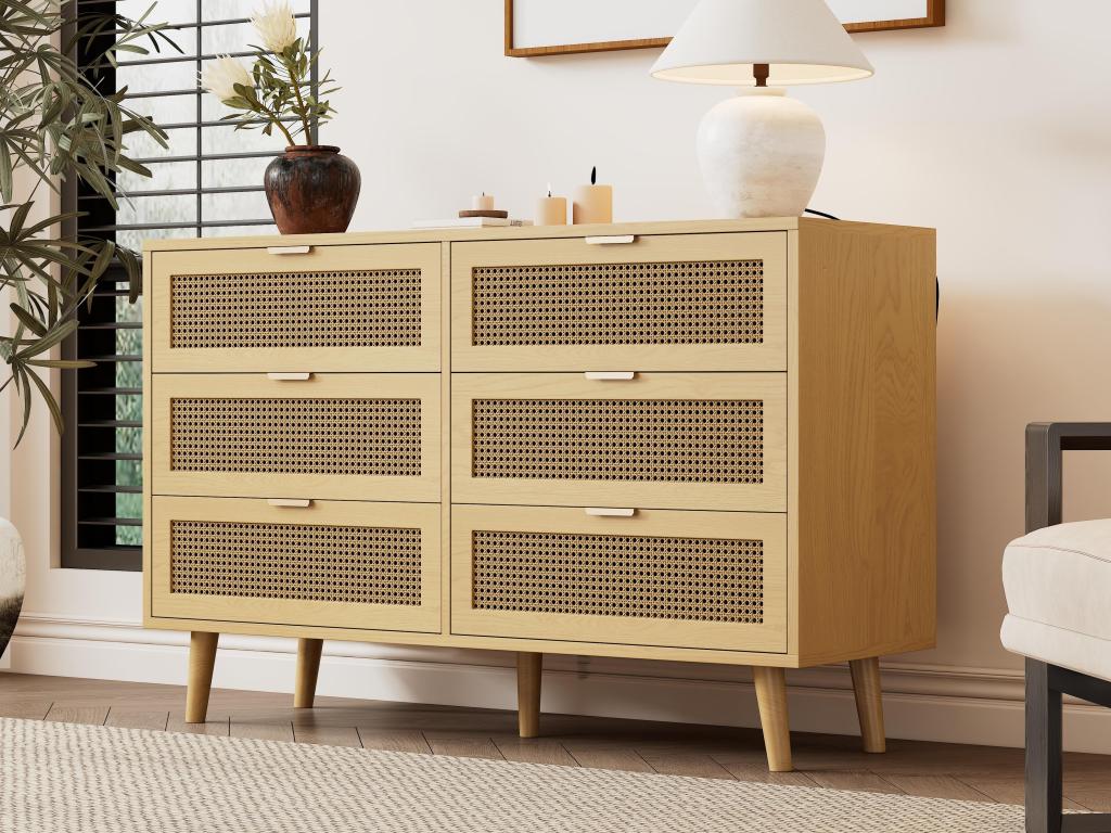 Low sideboard - with 6 drawers - Light natural