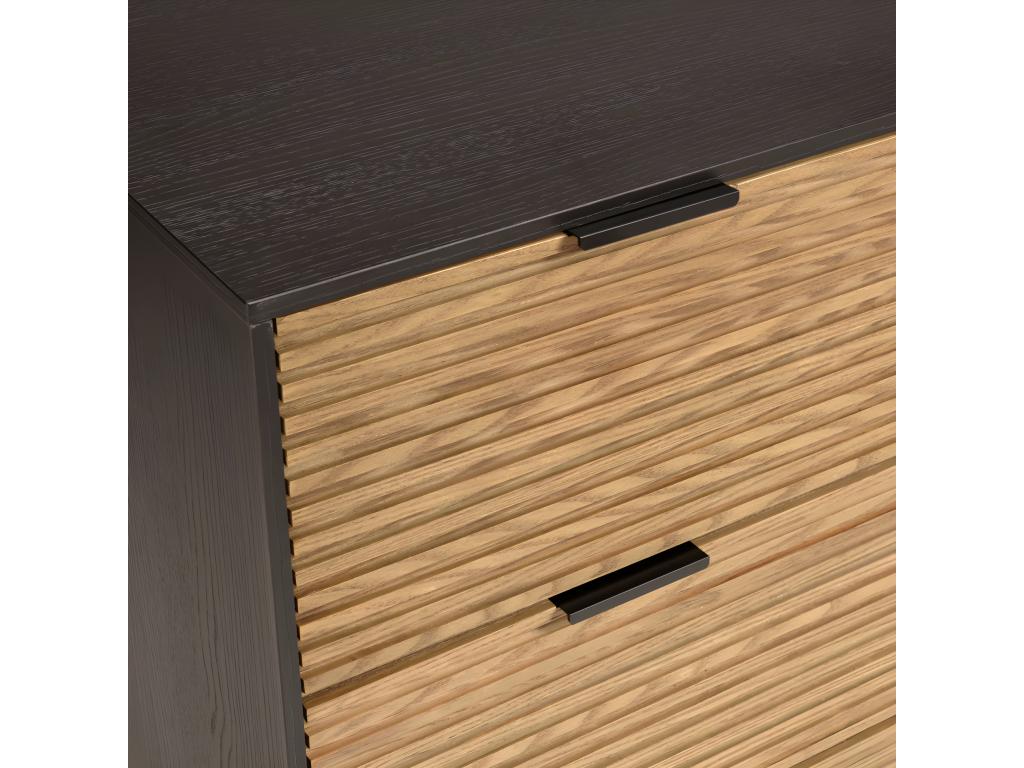 Homzora - Brown and black 3-drawer chest of drawers in pine with black metal legs