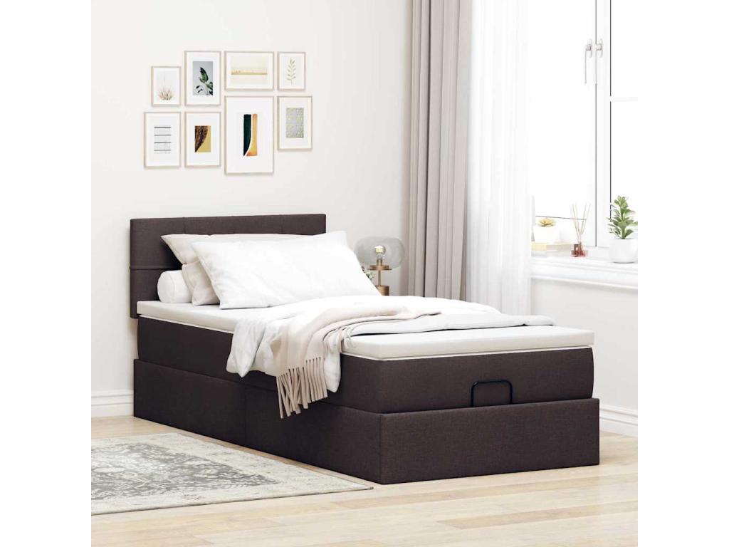 Ottoman bed frame with dark brown mattress, 90x190 cm, fabric