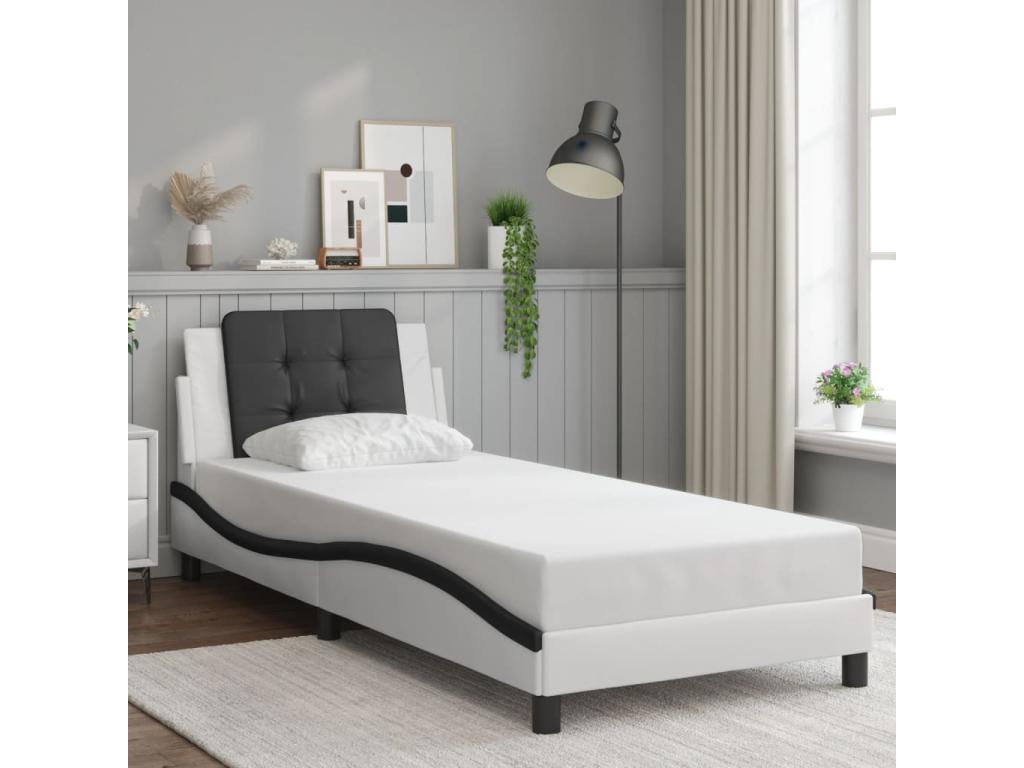 Bed frame with LED lighting, mattress not included, white and black, 100x200 cm