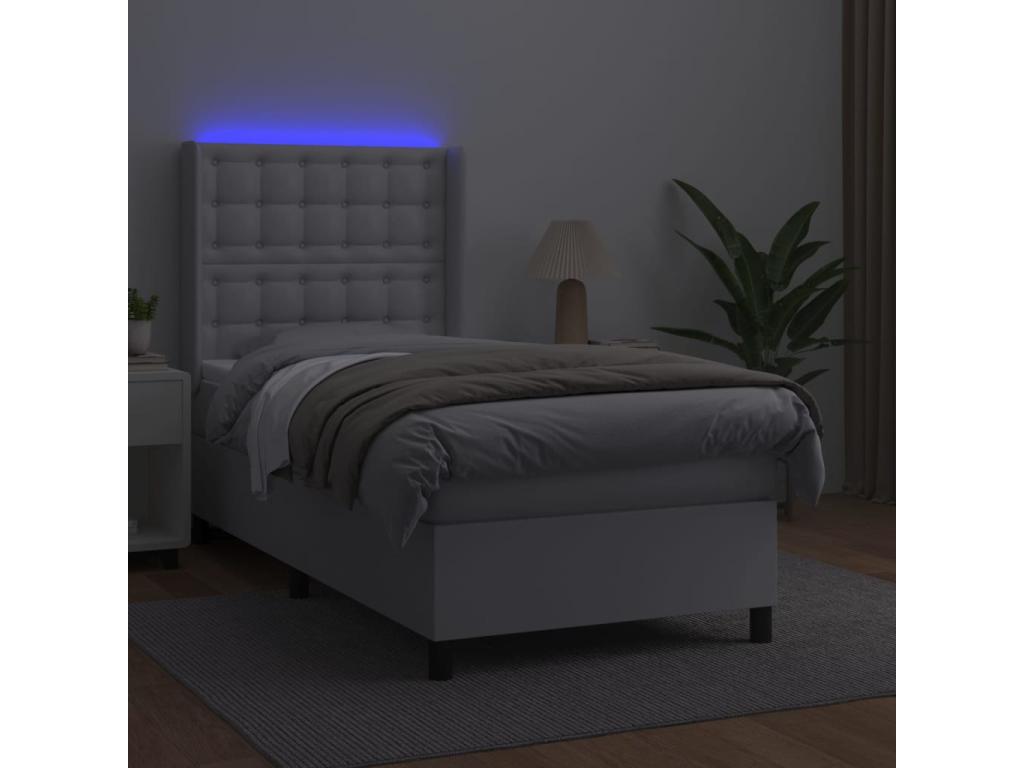 Meubiana bed base with LED light, white, 90x190cm, faux leather