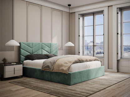Storage bed 140x190 cm - Textured fabric - Almond green - Homzora