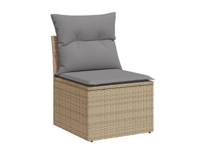 8-piece garden furniture set with cushions, beige woven resin