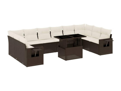 11-piece brown woven resin garden furniture set with cushions