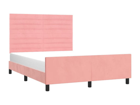 Bed with headboard, pink, 140x200 cm, velvet, 2