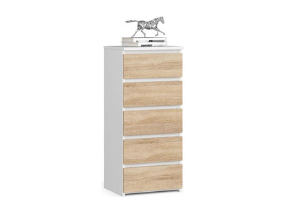 Doucezen CL5 White Chest of Drawers, 40 cm, 5 Drawers, Oak Front, Doucezen, 40x35x92 cm