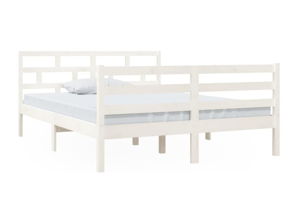 Bed frame White Solid wood 140x190 cm