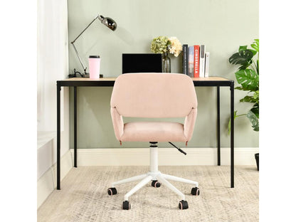 Meubiana Height-Adjustable 360° Swivel Pink Corduroy Office Chair Meubiana KD CORDUROY PINK WHITE LEG