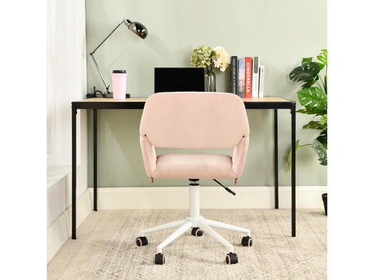 Meubiana Height-Adjustable 360° Swivel Pink Corduroy Office Chair Meubiana KD CORDUROY PINK WHITE LEG