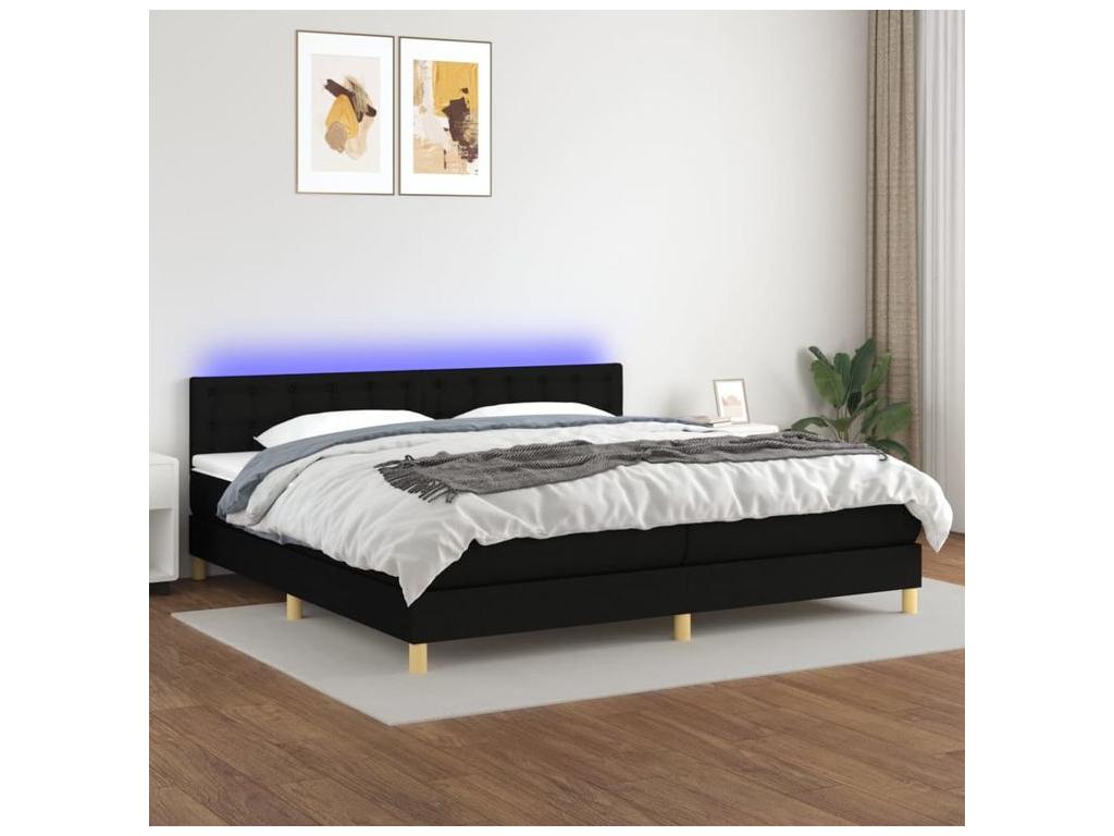 Homzora bed base and mattress with LED lighting, black, 200x200 cm, fabric
